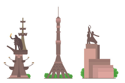莫斯科纪念碑矢量插图集