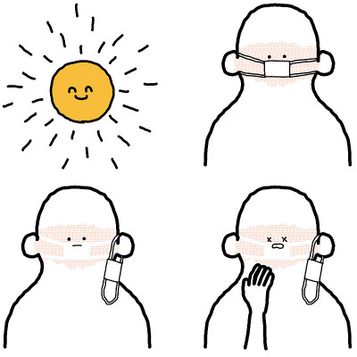 晒黑成面具形状的人的插图