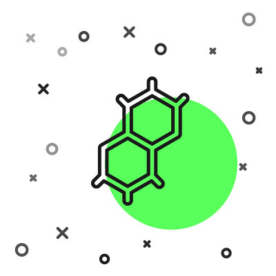 黑线化学公式图标孤立在白色背景上。摘要六边形用于创新医药、卫生、科研和科学。向量