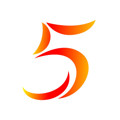 5号图形现代孤立在白色背景上，5号橙色渐变颜色，5号字体为标识或图形符号现代