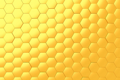 三维插图的金色六角形图案