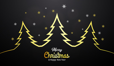 Christmas golden background with line tree design 