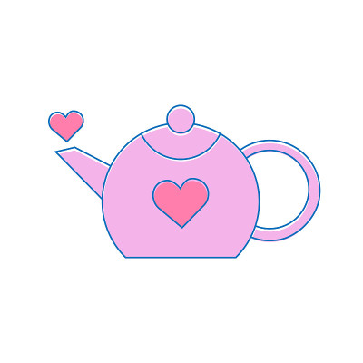 粉色心形茶壶，矢量图标