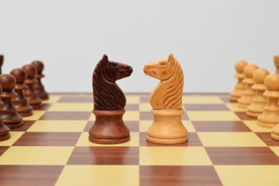 骑士在棋盘中央以一种挑战的姿态
