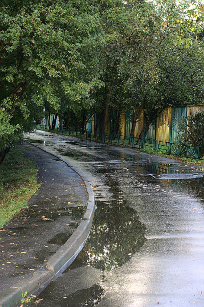 夏雨过后马路上的水坑