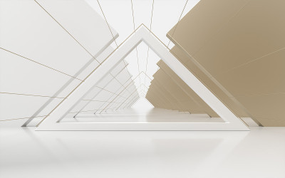 三角形隧道两侧有立方体，3d渲染。