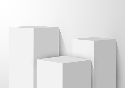 3D现实的白色基座矩形盒子工作室房间与光产品架子在干净的背景