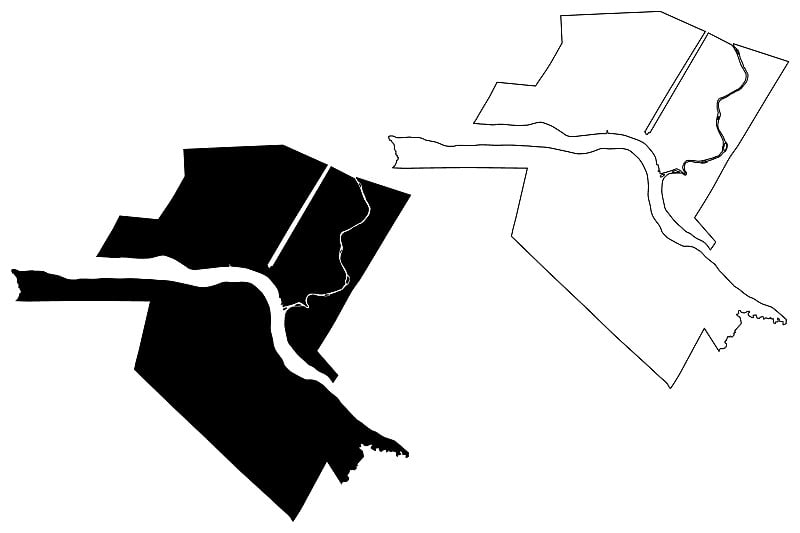 弗雷德里克顿市(加拿大，新不伦瑞克省)地图矢量插图，草稿弗雷德里克顿市地图