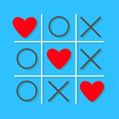 Tic tac toe game Cross and three red heart sign ma
