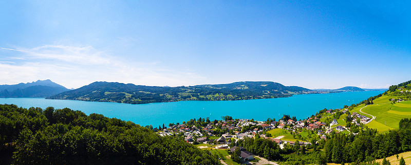 Attersee湖鸟瞰图，Attersee，上奥地利，奥地利