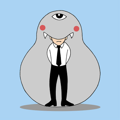 人拥有自我怪物，矢量插图设计手绘