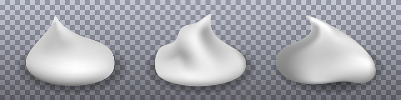 一组奶油涂抹。逼真的美容霜纹理，护肤凝胶，泡沫或乳液。孤立的元素。矢量图