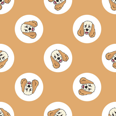 手绘可爱可卡犬幼犬和犬种无缝矢量图案。有爪子背景的纯种纯种家犬。爱狗人士英国狩猎宠物全印。狗狗。每股
