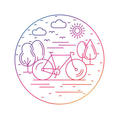 自行车在户外。轮廓矢量插图。