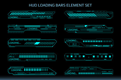 HUD未来元素加载数据传输条设置小工具向量。进度监控系统UI说明。