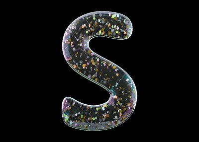 字母s来自透明的铝箔气球。3 d