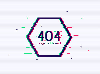 屏幕上有故障的错误。找不到404错误页面。平面设计现代矢量插图概念。