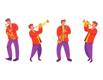 Jazz quartet musicians with saxophone, trumpet.