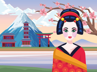 艺妓和富士山