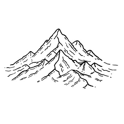 雕刻风格的山。高原自然景观。手绘设计。岩石山脊。