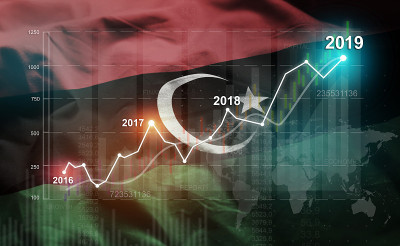 不断增长的统计金融2019对抗利比亚旗帜