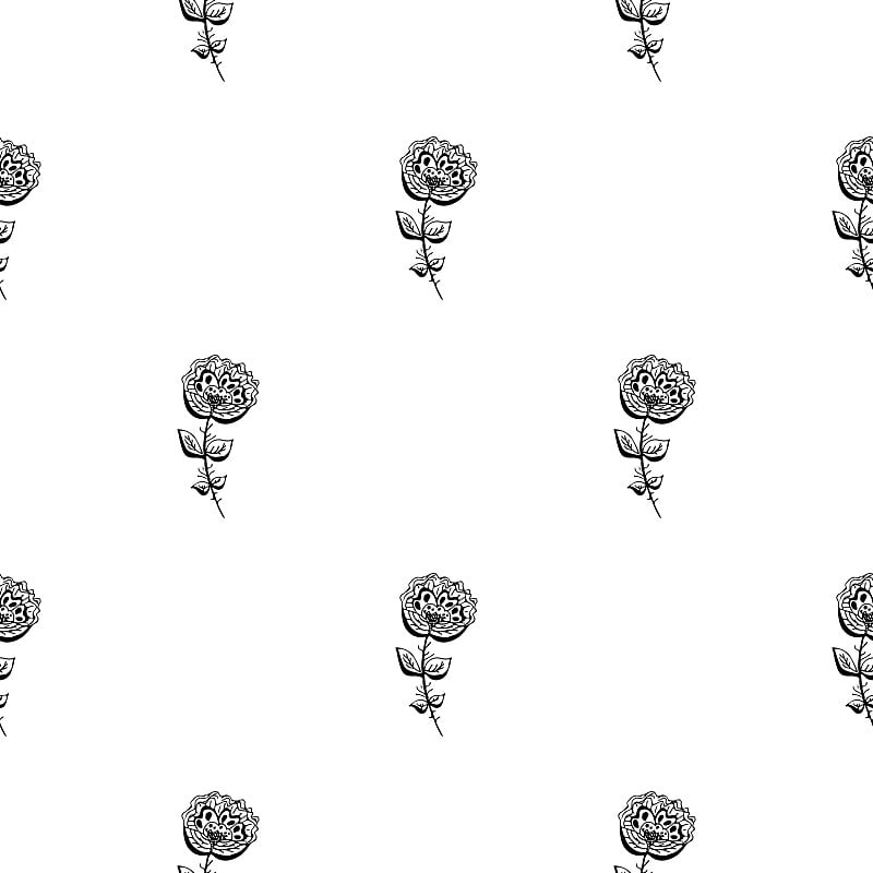 Seamless hand drawn pattern of abstract rose flowe