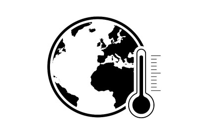 全球变暖的图标。地球与温度计