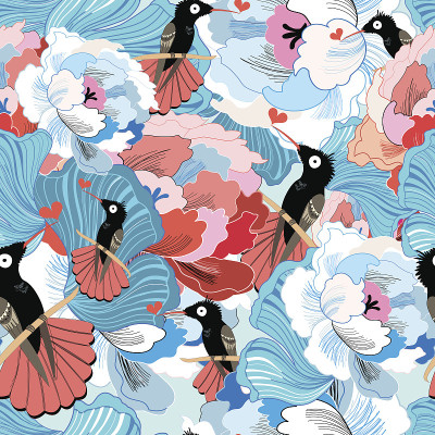 带有蜂鸟花纹