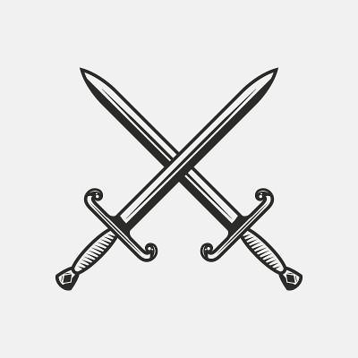 古董剑图标。骑士交叉的剑被隔离在白色的背景上。战斗图标。矢量图