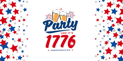 派对就像它的1776年，独立日，7月4日庆祝设计在红，蓝，白星爆抽象背景，模板。矢量插图。