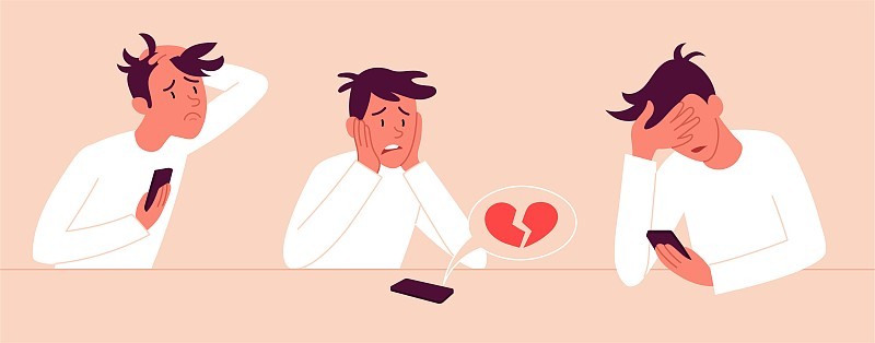 三个悲伤沮丧的年轻人