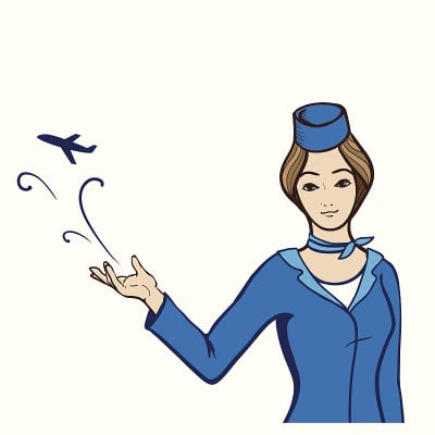 穿着制服的空姐展示飞机