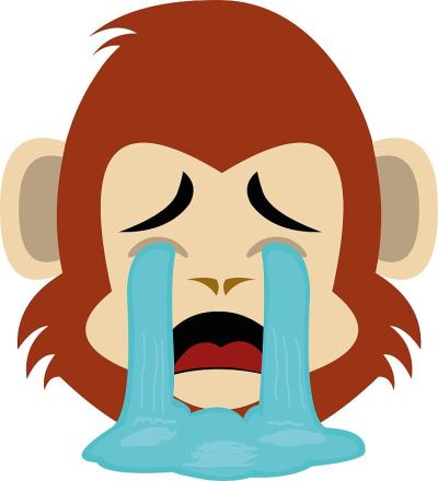 矢量emoticon插图卡通的猴子的头与悲伤的表情和哭泣