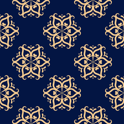 Floral seamless pattern. Golden design on dark blu