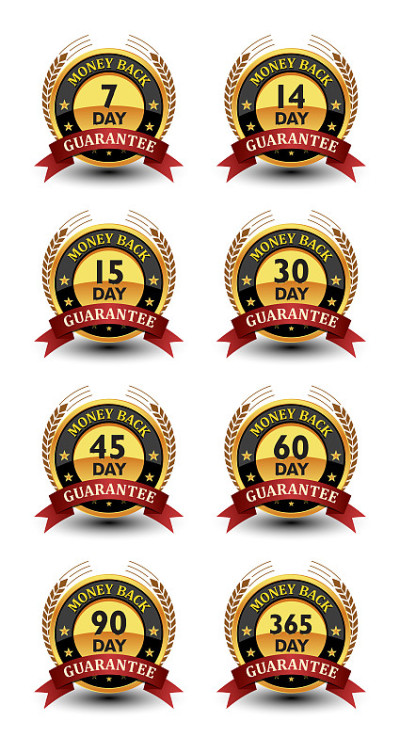 Powerful money back guarantee badge, seal, sign, l