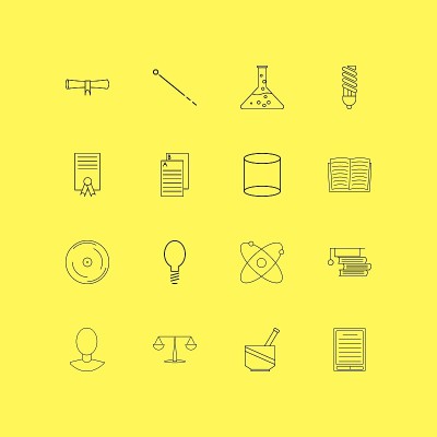 科学线性图标集。简单的轮廓图标