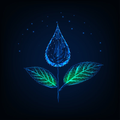 Futuristic glowing low polygonal plant made of wat