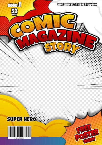 漫画书页面模板设计。杂志封面