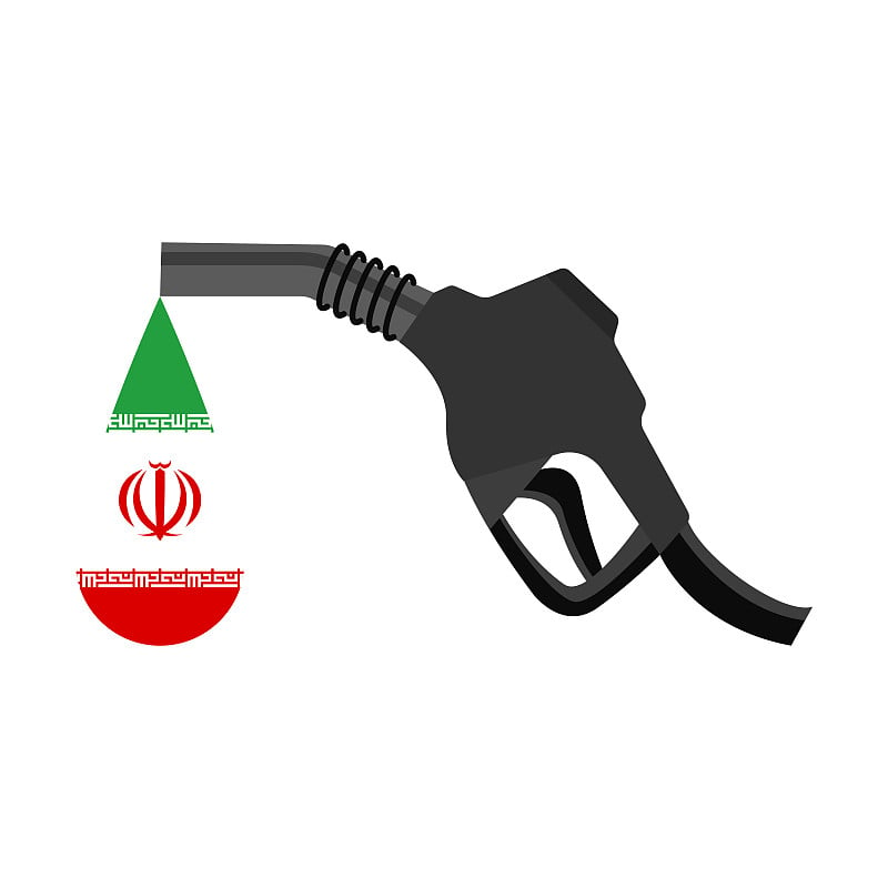 Gasoline pump gun and iran flag on white backgroun