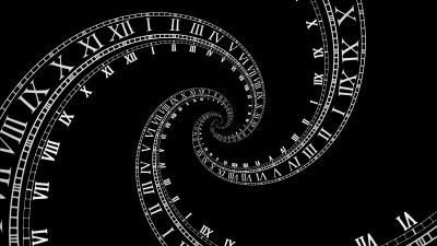 旋转螺旋时钟从数字抽象的3d插图