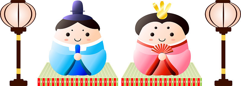日本层次的Hina娃娃在榻榻米床单和纸灯笼