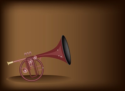 音乐直Mellophone在深棕色的背景