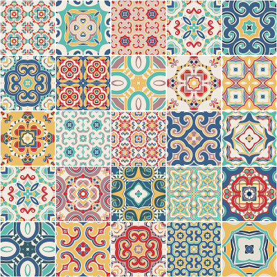 华丽的葡萄牙装饰瓷砖azulejos。向量。