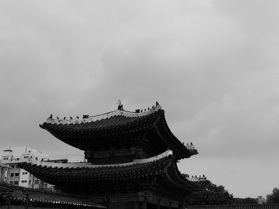 韩国传统宫殿长庚宫，传统建筑，单色摄影