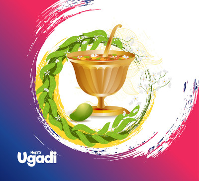 Ugadi矢量插图。卡纳塔克邦和安得拉邦的居民庆祝新年。节日的图形。