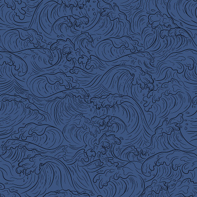 日本水波背景。日本海新图案无缝矢量在平面风格背景织物，纺织品，广告作品，出版物，矢量插图设计。