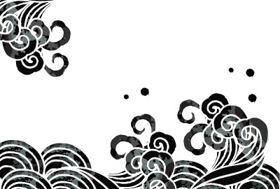 海啸和鱼打印风格矢量插图