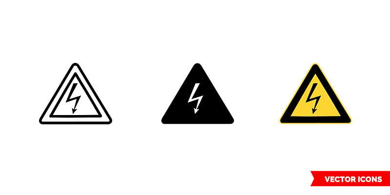 高压图标有三种颜色、黑白、外型。孤立向量符号符号