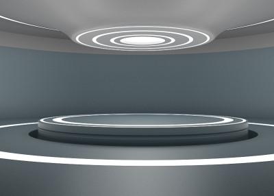 未来的空房间，3d渲染