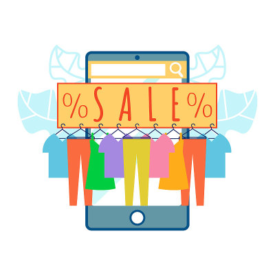 服装店销售在应用程序矢量插图